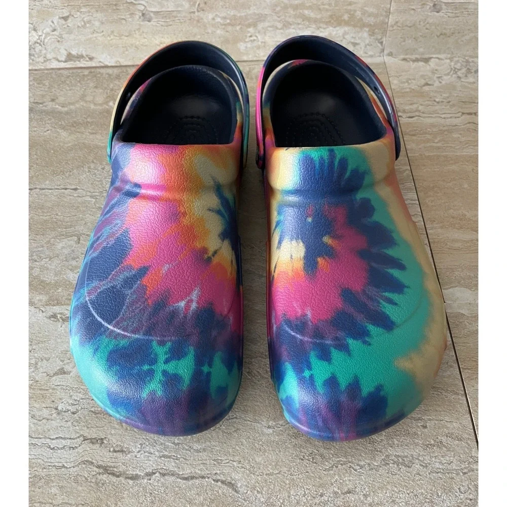 Crocs Bistro Clogs Mens 12 Multi Tie Dye Slip Resistant Work Shoes Excellent